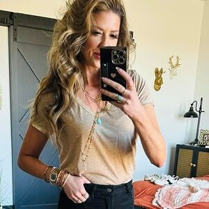 SHEIN gold V-Neck Short Sleeve Top